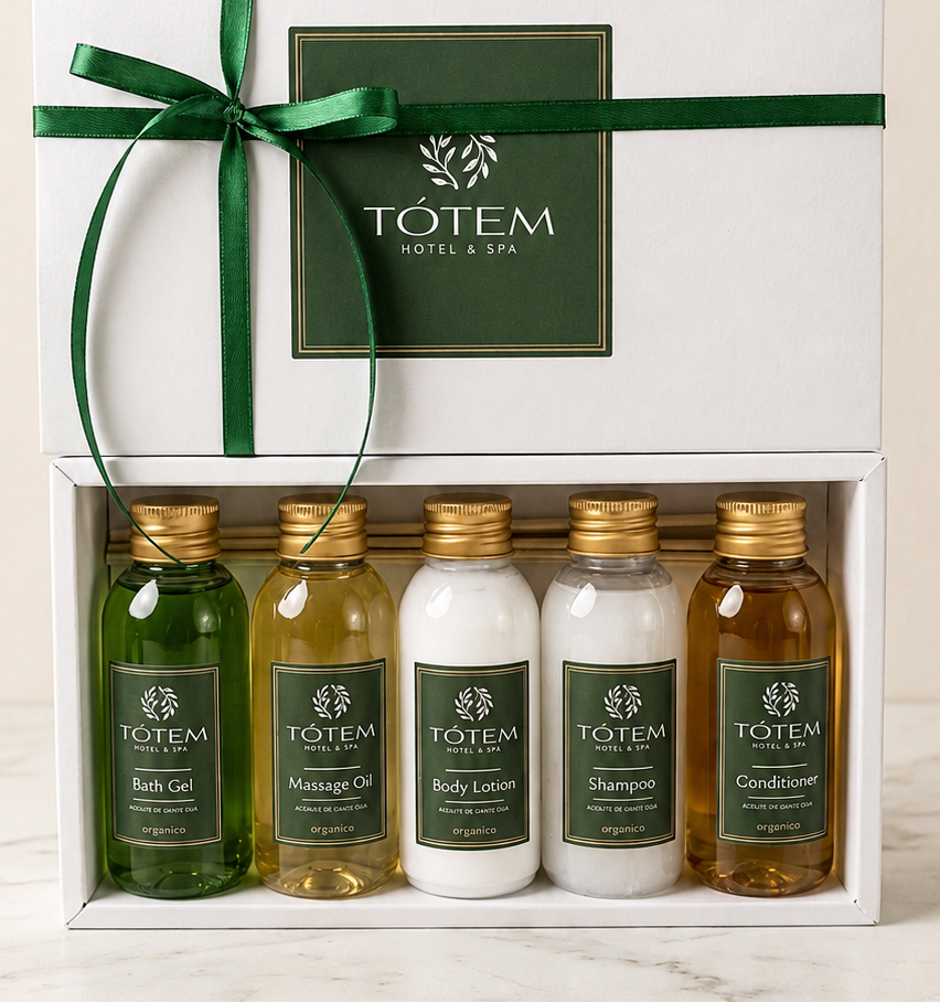 Caja con productos amenities con 5 productos