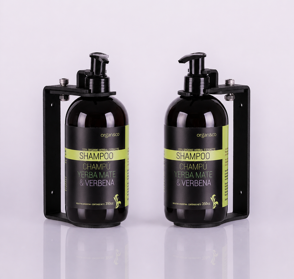 Shampoo Soporte SIMPLE GALVANIZADO NEGRO con botella de 350cc